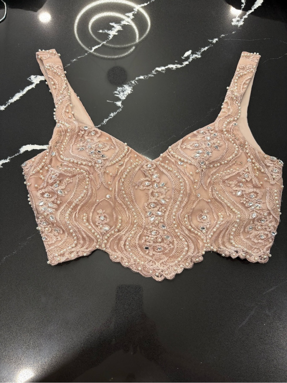 Sequin Hearts Blush Pink Beaded Crop Top